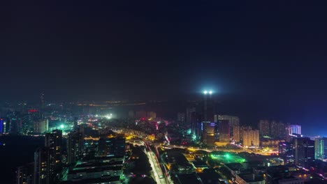 China-noche-luz-shenzhen-ciudad-tráfico-techo-superior-panorama-4k-lapso-de-tiempo