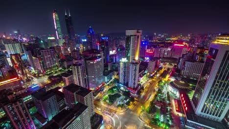 Ve-el-pájaro-panorámica-de-China-alta-noche-luz-shenzhen-tráfico-calles-4-lapso-de-tiempo-k