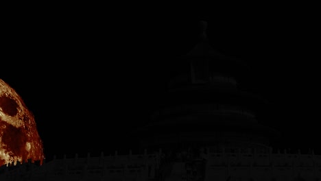 Silhouetten-von-der-Temple-of-Heaven---Peking---mit-riesigen-Mond