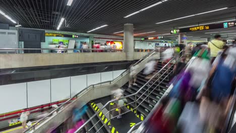 china-shanghai-city-subway-crowded-escalator-stair-panorama-4k-time-lapse