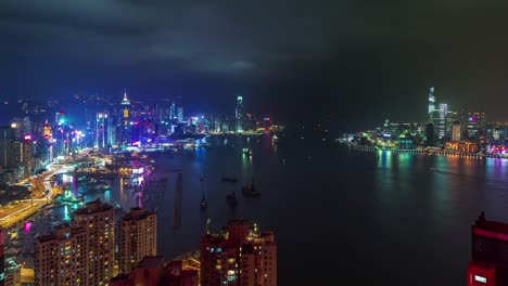 China-Bucht-hohe-Licht-Nacht-Hong-Kong-Panorama-Blick-4-k-Zeitraffer