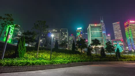 China-hong-kong-city-centro-noche-paisaje-luz-vista-a-la-calle-panorama-4k-lapso-de-tiempo