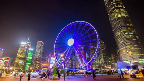 China-noche-iluminación-famoso-hong-kong-rueda-Bahía-panorama-4k-lapso-de-tiempo