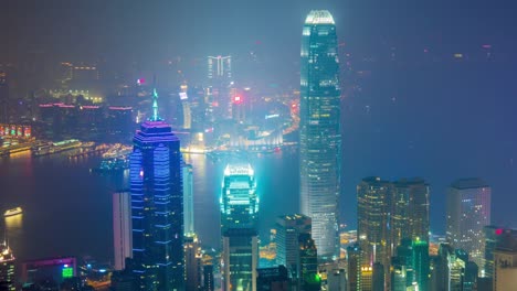 China-noche-pico-paisaje-urbano-nocturno-famoso-hong-kong-torre-Bahía-panorama-4k-lapso-de-tiempo