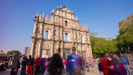 china-macau-summer-day-famous-ruins-of-saint-paul's-crowded-panorama-4k-time-lapse