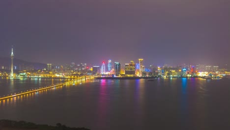 China-Nacht-Licht-Macau-Insel-berühmte-Brücke-Straße-Panorama-4k-Zeitraffer