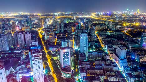 Time-lapse:-Scape-aerial-view-of-the-Nanjing-skyline-from-day-to-night-rush-hour,China