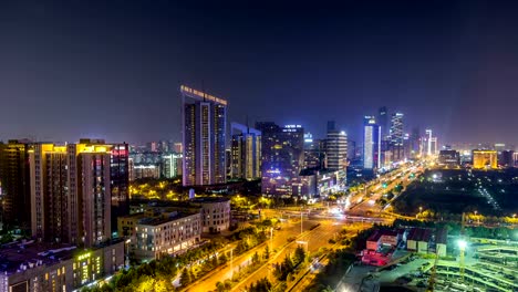 Lapso-de-tiempo-del-paisaje-urbano-en-la-noche-de-Hexi-nanjing-ciudad-nueva,-china