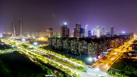 Zeit-Ablauf-von-NanJing-HeXi-Neustadt-in-der-Nacht