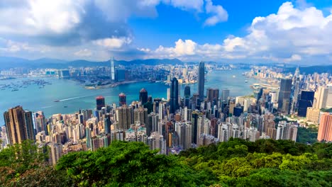 Hong-Kong-Stadtbild-hohe-Sicht-der-Victoria-Peak-4K-Time-Lapse-(Pan)