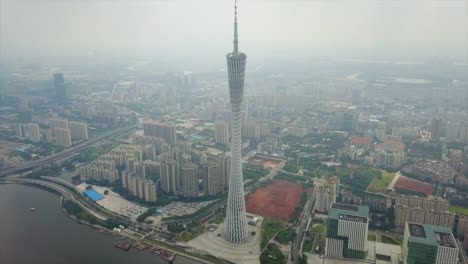 China-Tag-Zeit-Guangzhou-Stadtbild-berühmten-Kanton-Turm-aerial-Panorama-4k