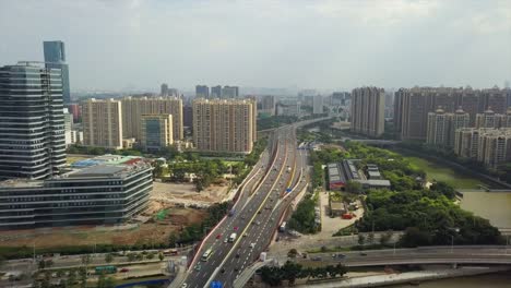 Tag-Zeit-Guangzhou-Stadtbild-Verkehr-Liede-überbrücken-Perlfluss-aerial-Panorama-4k-china