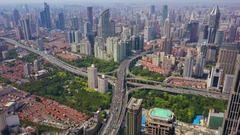 China-shanghai-Sonnentag-Stadtbild-berühmten-Verkehr-Straße-Kreuzung-aerial-Panorama-4k