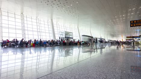 day-time-wuhan-airport-crowded-gate-hall-panorama-4k-timelapse-china