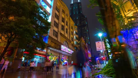 Nacht-Fußgängerzone-Nanjing-Straße-voll-Panorama-4k-Zeitraffer-China-shanghai