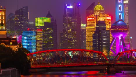 noche-iluminada-shanghai-puente-de-waibaidu-Bahía-panorama-4k-timelapse-china