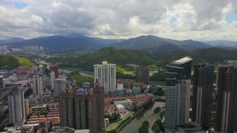 China-día-tiempo-shenzhen-paisaje-montaña-parte-aérea-panorama-4k