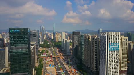 China-día-soleado-shenzhen-paisaje-urbano-tráfico-carretera-aérea-panorama-4k