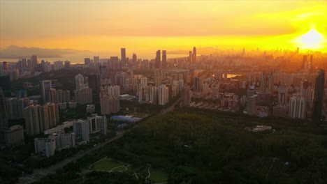 China-shenzhen-sol-atardecer-luz-Ayuntamiento-famoso-parque-aéreo-panorama-4k
