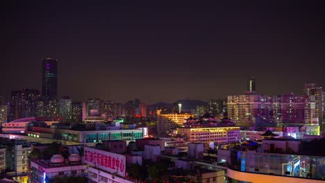 china-de-la-timelapse-noche-iluminación-shenzhen-paisaje-urbano-en-la-azotea-panorama-4k