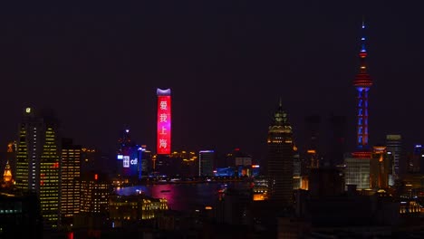 Sonnenuntergang-Nacht-beleuchtete-Stadt-Innenstadt-auf-dem-Dach-Panorama-4k-China-shanghai