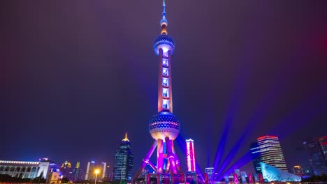 Nacht-erleuchtet-shanghai-berühmte-Perle-orientalischen-Turm-Kreisverkehr-Panorama-4k-Zeit-verfallen-China