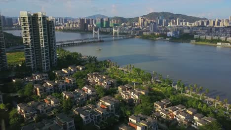 día-soleado-zhuhai-paisaje-urbano-río-Bahía-panorama-aéreo-4k-china