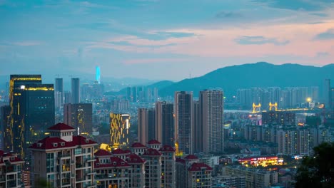 china-twilight-zhuhai-famous-mountain-park-top-cityscape-aerial-panorama-4k-timelapse