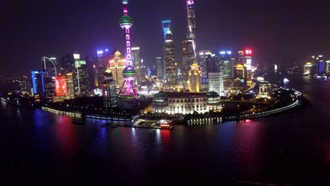 Luftaufnahme-von-Shanghai-Stadtbild-und-Skyline-bei-Nacht,-Shanghai,-China