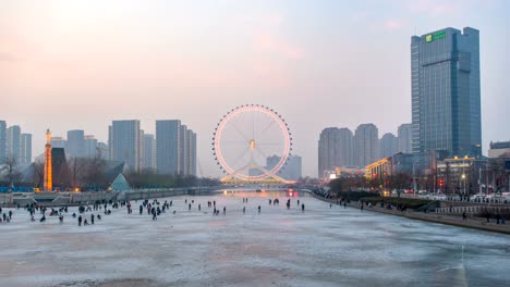 Lapso-de-tiempo-del-horizonte-de-Tianjin-de-día-a-noche