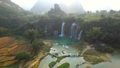 Bangioc-waterfall-in-cao-bang-province,-Vietnam,-high-angle-view