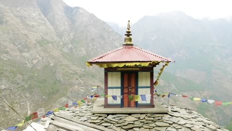 High-altitude-monastery-in-Nepal,-village-Prok,-Manaslu-circuit-trek.