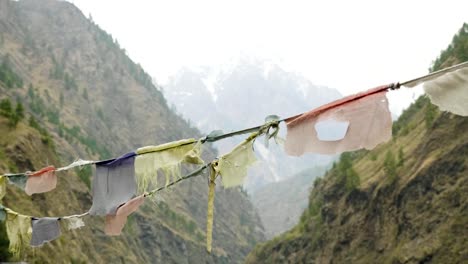 Colored-flags-in-the-mountains-of-Nepal.-Manaslu-area.