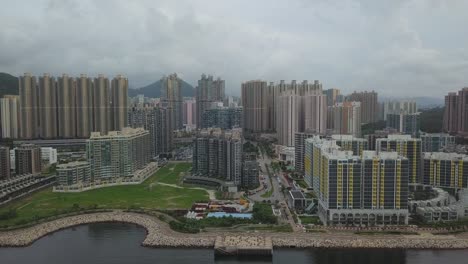 Drohne-Aufnahmen-von-Tseung-Kwan-O-City,-Hong-Kong