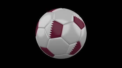 Balón-de-fútbol-con-la-bandera-de-Qatar,-material-de-archivo-de-prores-k-4-con-canal-alfa,-lazo