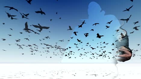 Flock-of-birds-flying-across-the-screen.3D-animation-and-rendering