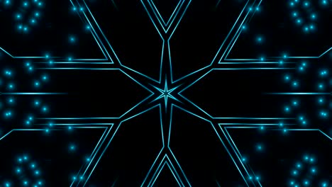 Abstract-blue-lights-kaleidoscope-background,-3d-render-computer-generated-background