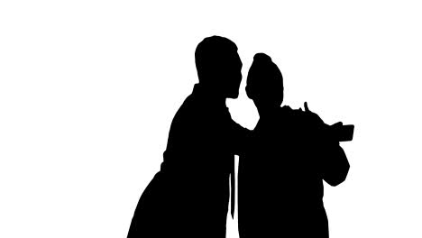 Silhouette-Two-doctors-are-making-selfie-using-a-smartphone-and-smiling