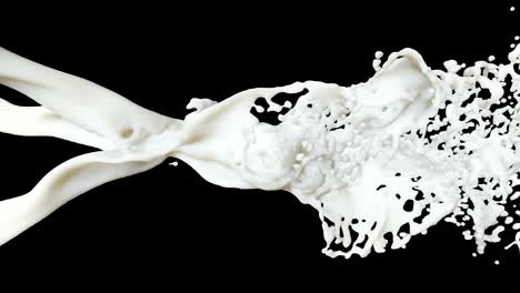 Three-streams-of-milk-collide-on-a-black-background.