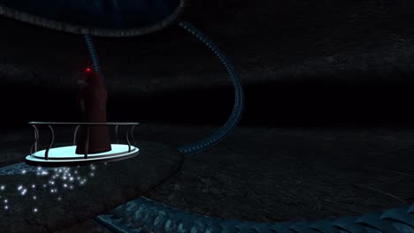 Fantasy-Sci-fi-Druid-fliegt-durch-Höhle-3d-render