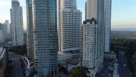 Buenos-Aires-Puerto-Madero-sky-scrappers-and-park-on-sunset-aerial