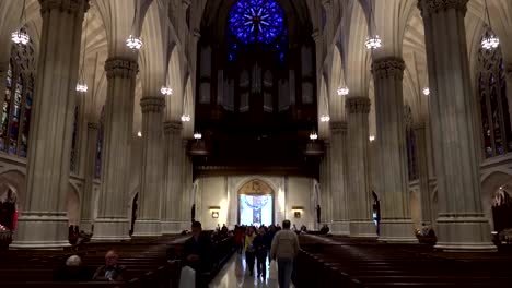 Patrick's-Cathedral,-the-Catholic-temple-inside-in-New-York,-an-outstanding-monument-of-a-neogothic-style-in-New-York,-USA