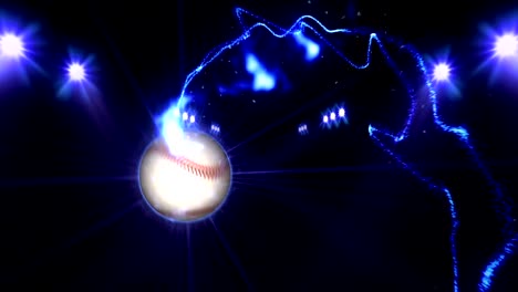 Baseball,-Illuminated-bright-blue-color-spotlights,-In-night-scene