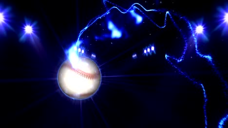 Baseball,-Illuminated-bright-blue-color-spotlights,-In-night-scene