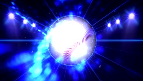 Baseball,-beleuchtete-helle-blaue-Farbe-Strahler-In-Nachtszene