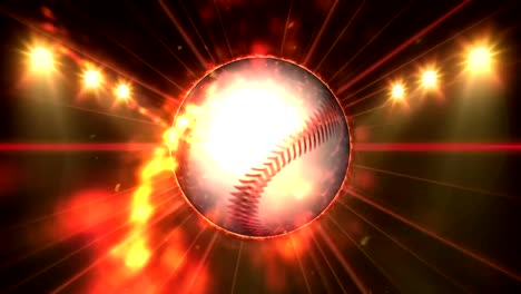 Baseball,-Illuminated-bright-yellow-color-spotlights,-In-night-scene