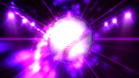 Baseball,-Illuminated-bright-purple-color-spotlights,-In-night-scene