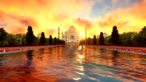 Wolken-über-Taj-Mahal,-erstaunlich,-Sonnenuntergang