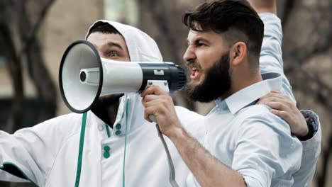 Evil-people-at-demonstration.-Agitation-of-the-crowd-on-the-street-in-the-city.