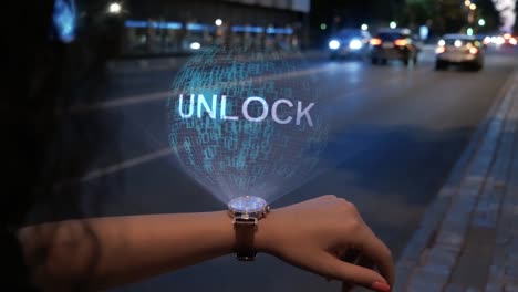 Unrecognizable-woman-with-hologram-Unlock